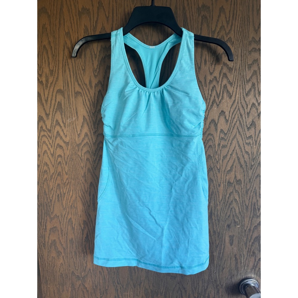 Lululemon No Limits Tank Top Blue Space Dye Built In Bra Yoga Gym Size 6